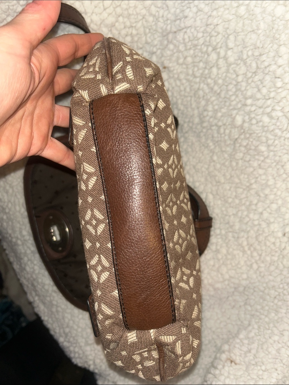 Fossil Brown Leather and Tan Patterned Shoulder Bag - Picture 7 of 7
